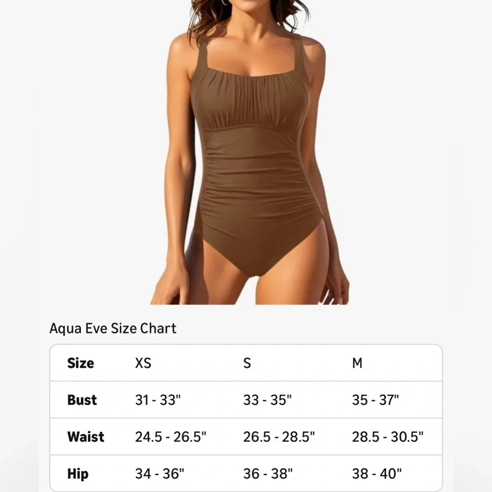 NWOT Aqua Eve One-Piece Tummy Control Vintage Swimsuit Chocolate Brown Size S